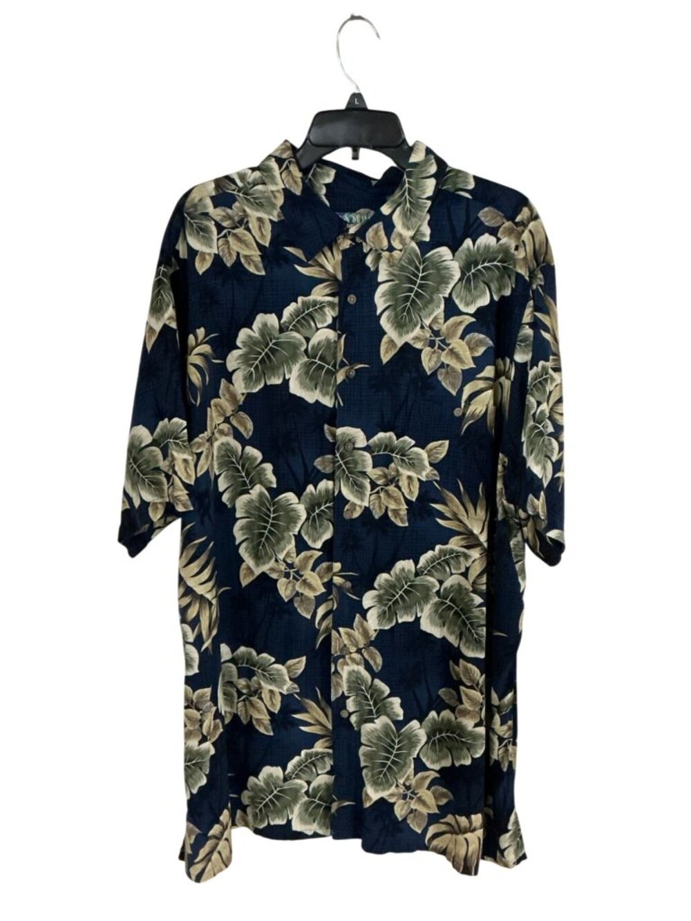 Campia 2XLT Navy Hawaiian Tropical Leaf Button Front Short Sleeves Shirt